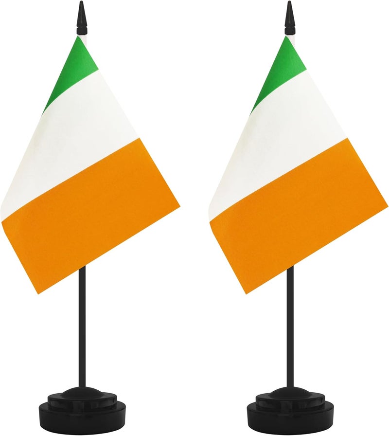 Yamiuo 2 Pack Ireland Desk Flag Set, Irish Desktop Small Miniature Table Office Flag with 12" Black Pole and Black Base, Offices, Classroom, Home, Festival Decoration (Ireland) - Image 1
